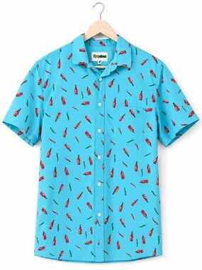 Tipsy Elves Hot Sauce Mens S Shirt Blue Red Graphic‎ Button Down Hawaiian Party